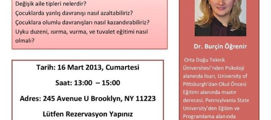 Brooklyn Kültür Merkezi’nden “çocuk eğitiminde pozitif disiplin” semineri