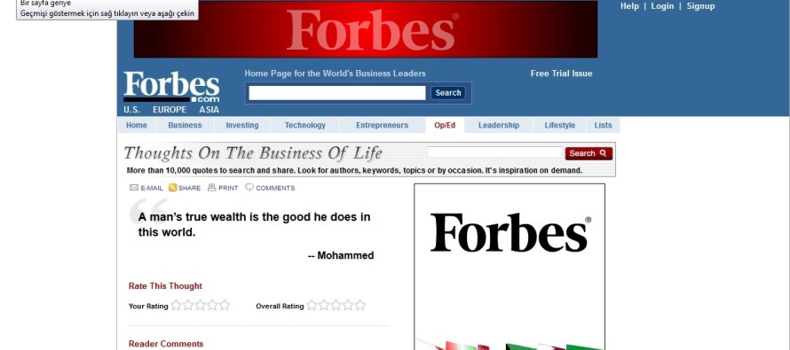 Forbes, ‘Günün Fikri’ olarak hadis yayınladı
