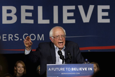 U.S. Democratic presidential candidate and U.S. Senator Bernie Sanders speaks at a campaign event at Music Man Square in Mason City